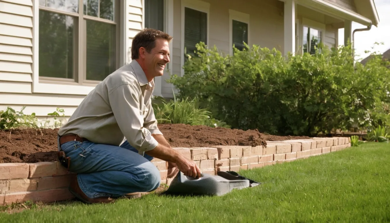 A friendly pest control provider inspecting the foundation of a brick ranch home in Dallas
